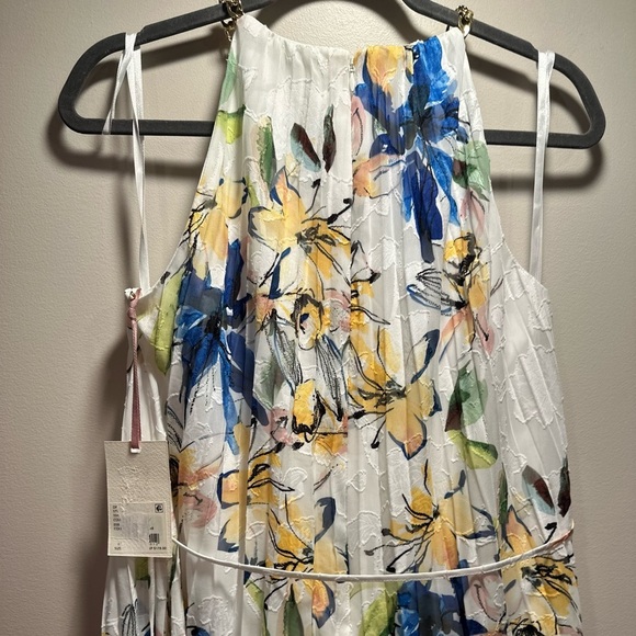 Alex Marie NWT Floral Halter Dress Semi Sheer, Chain Detail High Low Chiffon 2 - Picture 12 of 16